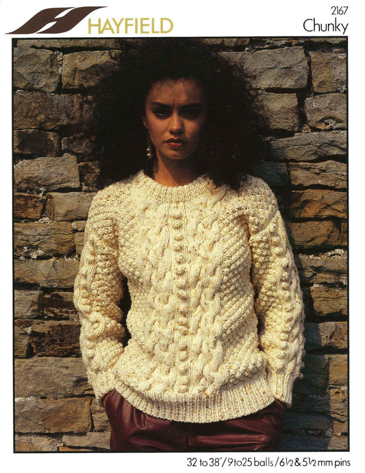 Ladies Sweater / Jumper, 32"-38" Bust, Chunky, 80s Knitting Pattern, Hayfield 2167