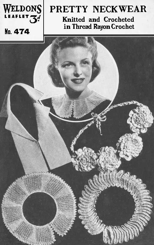 Pretty Neckwear, Round Collar, Flower Necklace, Ruffle Collar, 40s Knitted and Crochet Pattern, Weldons 474