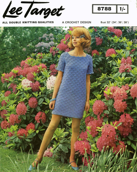 Ladies Dress, 32"-38" Bust, DK, 60s Crochet Pattern, Lee Target 8788