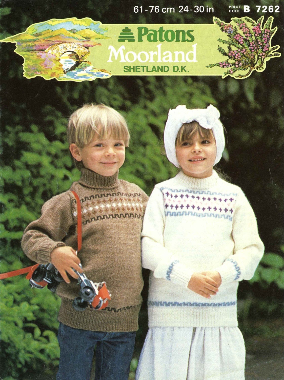 Children's Boy / Girl Crew and Polo Neck, Fair Isle Sweater / Jumper, 24"-30" Chest, DK, 80s Knitting Pattern, Patons 7262