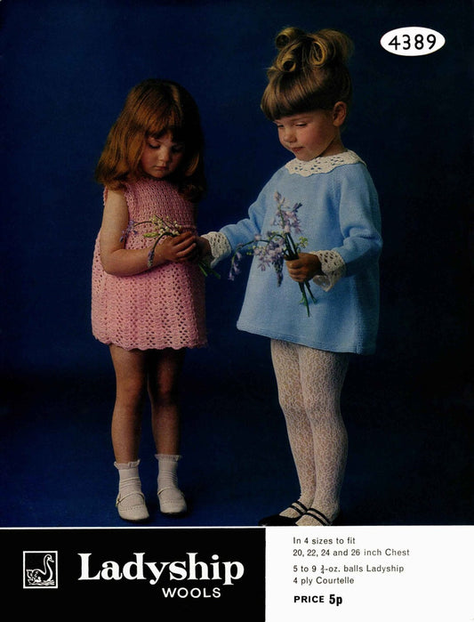 Toddler Dress, 20"-26" Chest, 4ply, 80s Crochet Pattern & Knitting Pattern, Ladyship 4389