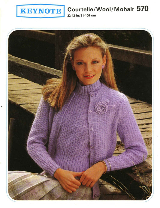 Ladies Twin Set, Jumper and Cardigan, 30"-42" Bust, 4ply, 70s Knitting Pattern, Keynote 570