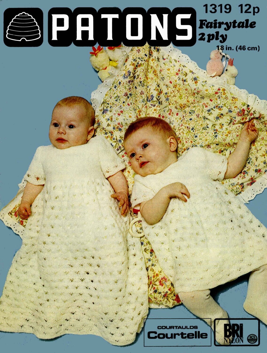 Baby Christening Gown and Dress, 18" Chest, 80s Knitting Pattern, Patons 1319