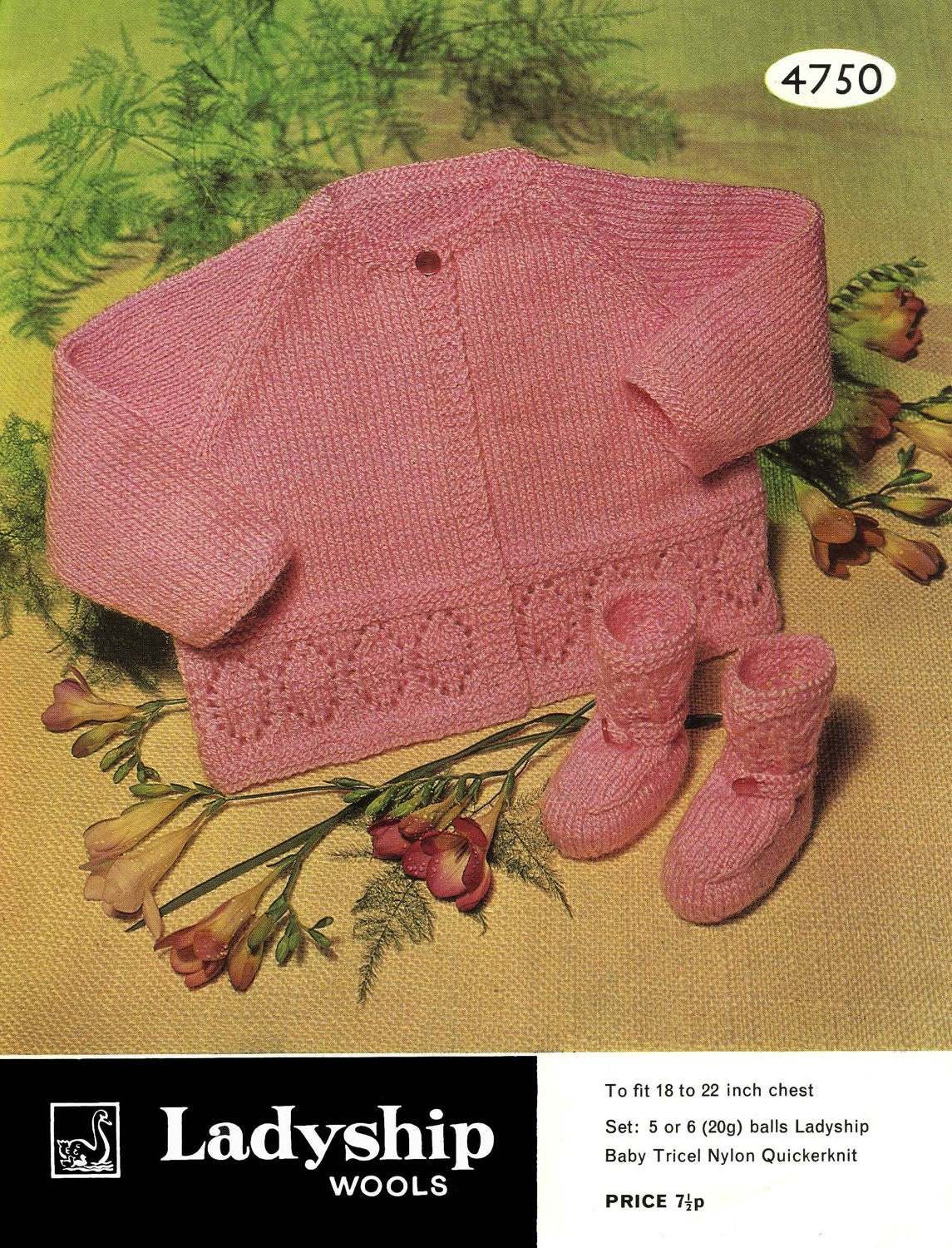 Baby Matinee Coat / Cardigan and Bootees, 18"-22" Chest, 4ply, 70s Knitting Pattern, Ladyship 4750