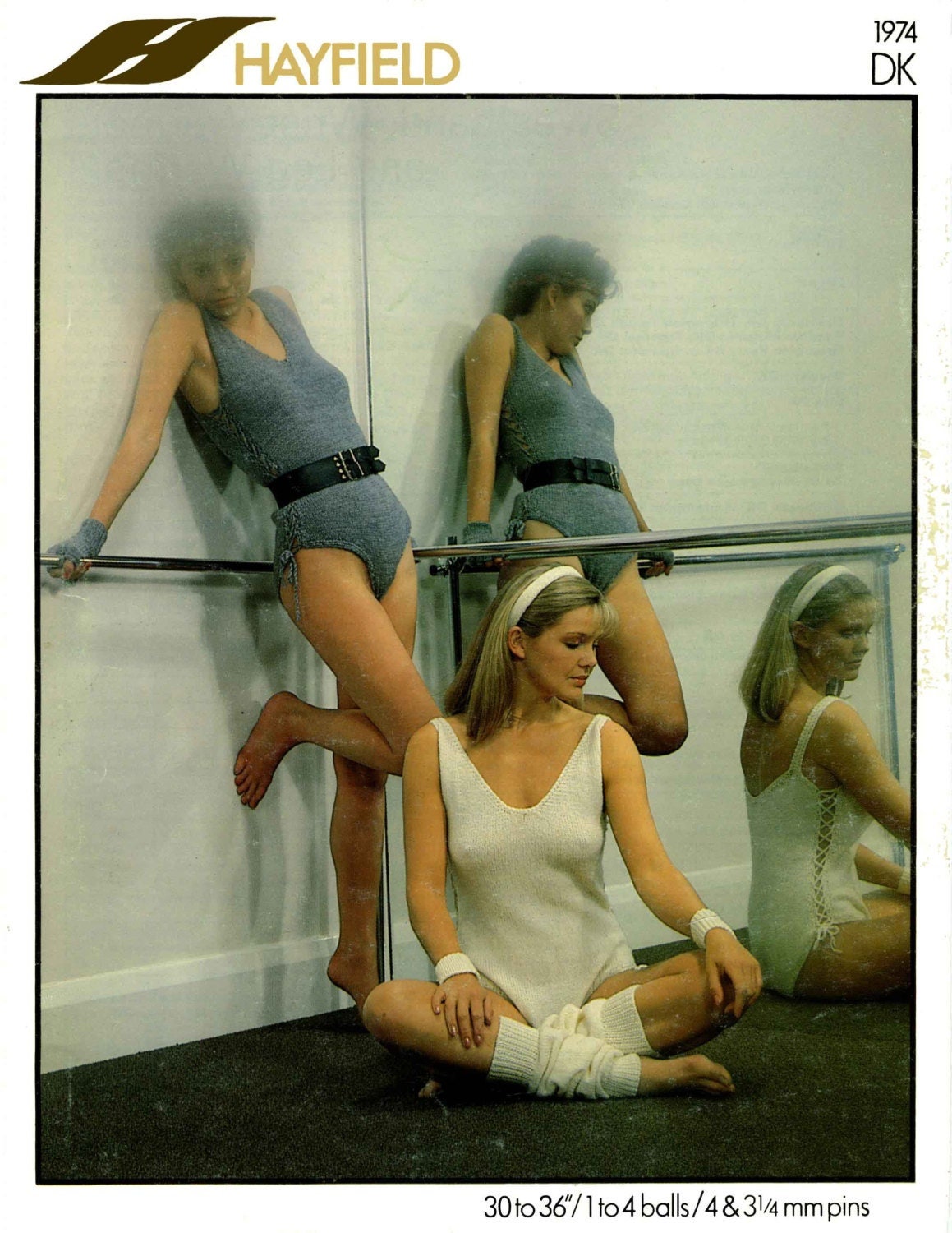 Ladies Ballet / Dance Leotard, Sweatband, Wrist Warmers, Legwarmers, 30"-36" Bust, DK, 80s Knitting Pattern, Hayfield 1974