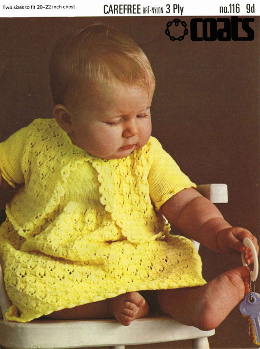 Baby Dress & Jacket / Cardigan, 20"-22" Chest, 3ply, 60s Knitting Pattern, Coats 116
