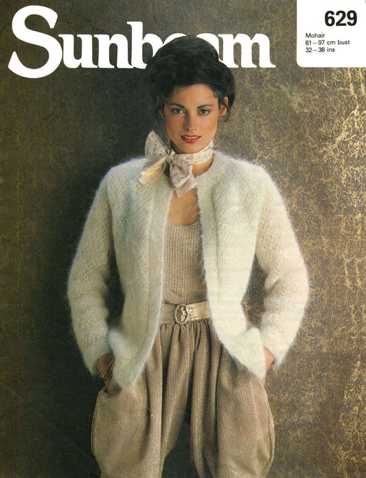 Ladies Jacket / Cardigan, 32"-38" Bust, Mohair, 80s Knitting Pattern, Sunbeam 629