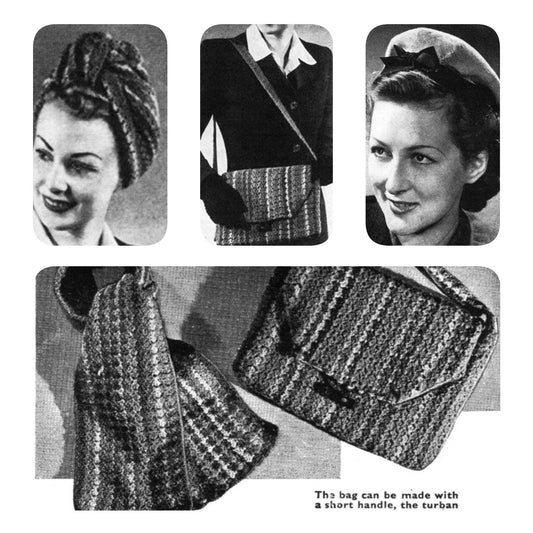 Ladies Scarf/Turban, Bag and Sailor Hat, 40s Crochet Pattern, 3ply or 4ply leftovers, Bestway 1170