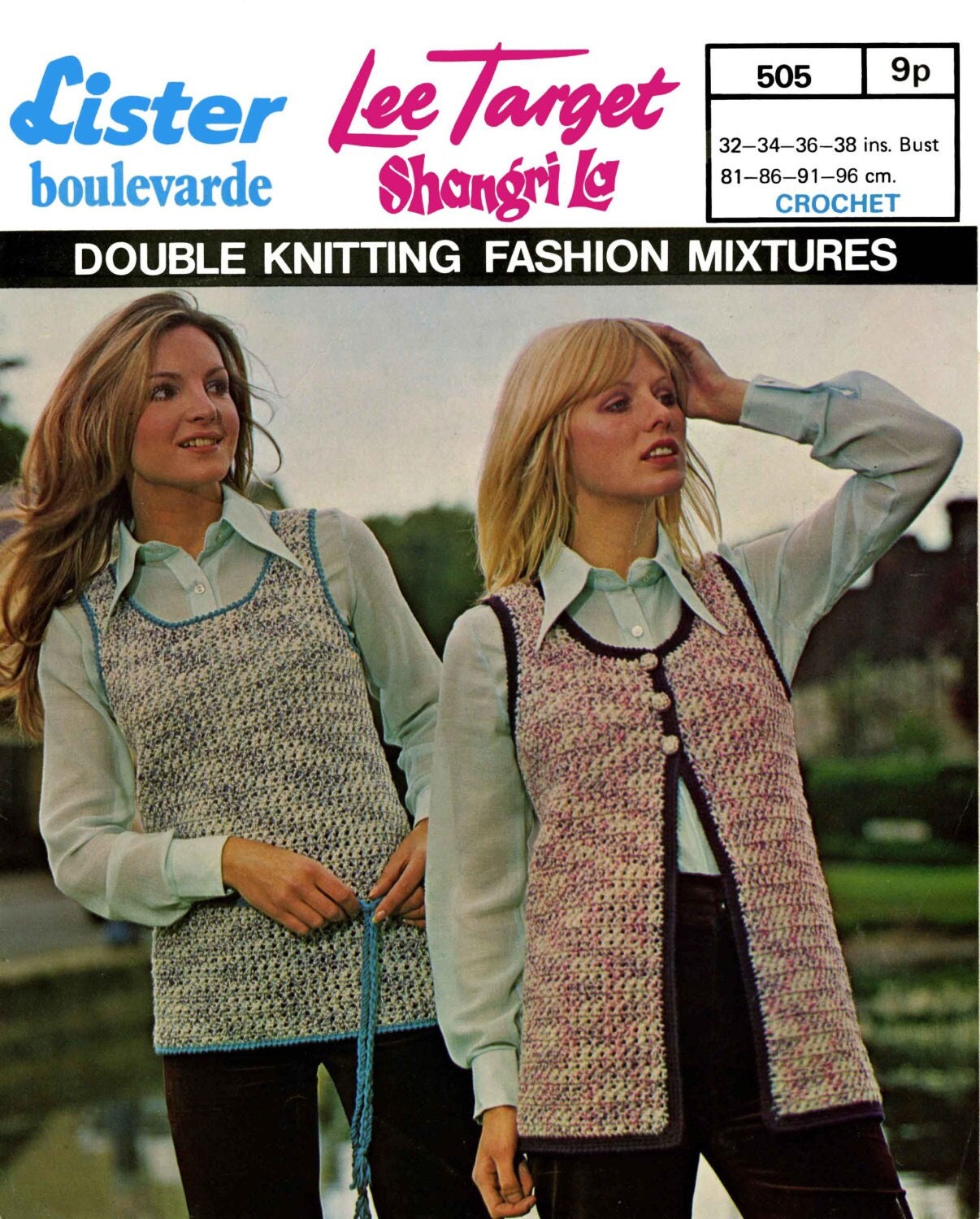Ladies Waistcoat and Slipover, 32"-38" Bust, DK, 60s Crochet Pattern, Lister 505