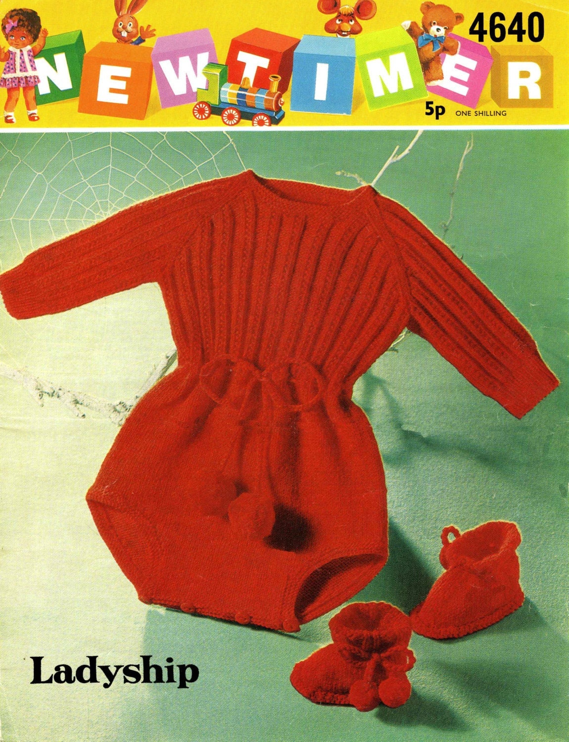 Baby Romper and Shoes, 4ply, 70s Knitting Pattern, Ladyship 4640