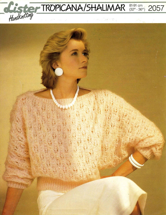 Ladies Sweater / Jumper, 32"-36" Bust, Mohair Aran, 80s Knitting Pattern, Lister 2057