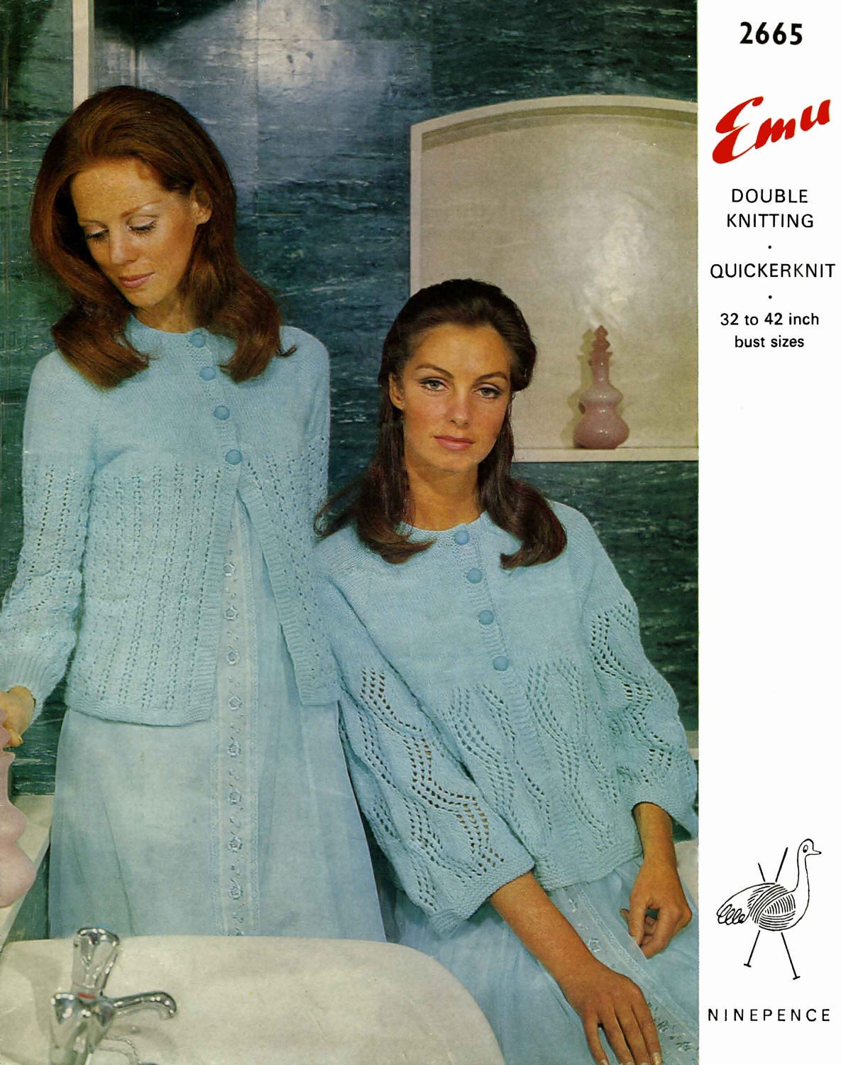 Ladies Bed Jacket in 2 styles, 32"-42" Bust, DK, 70s Knitting Pattern, Emu 2665