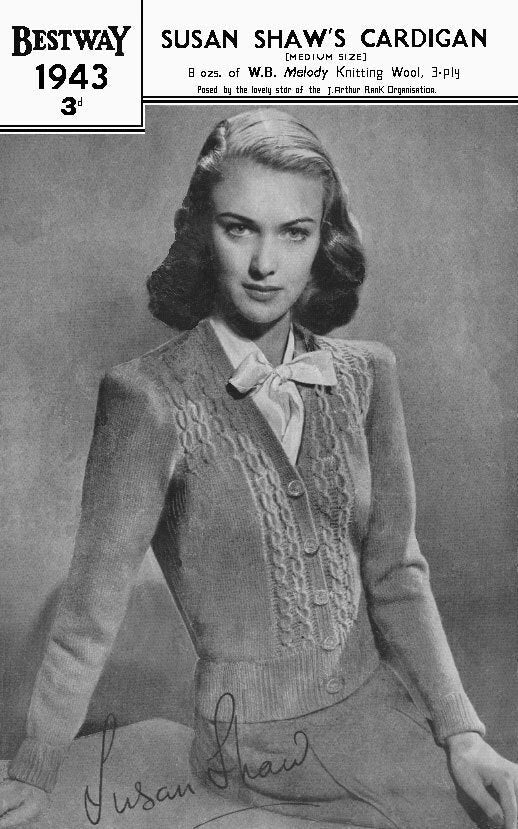 Susan Shaw Ladies Cardigan, 30" Bust, 3ply, 40s Knitting Pattern, Bestway 1943