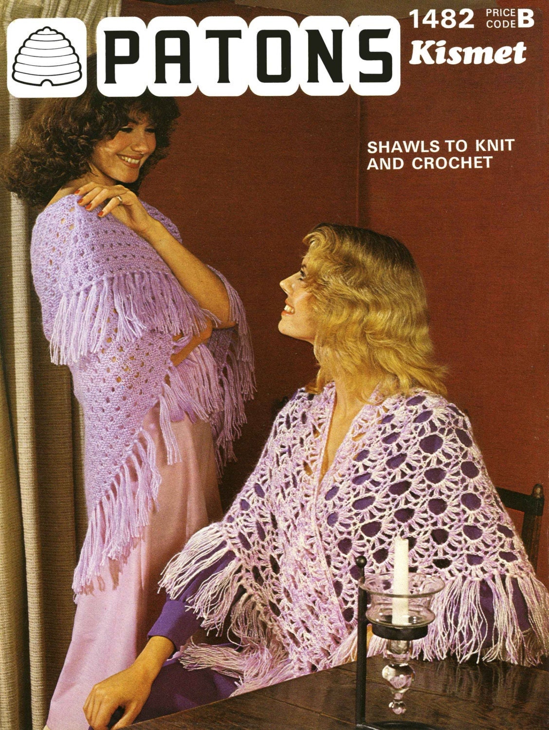 Ladies Shawl, DK, 70s Crochet Pattern & Knitting Pattern, Patons 1482