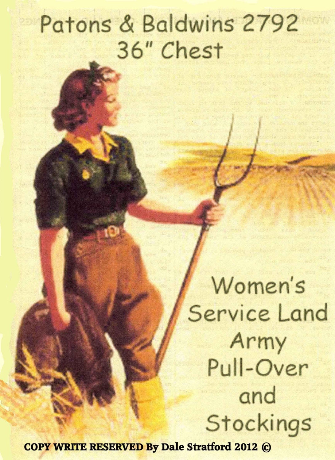 Ladies Land Army Pull Over / Jumper and Stockings, 36" Chest, 4ply, 40s Knitting Pattern, P&B 2792
