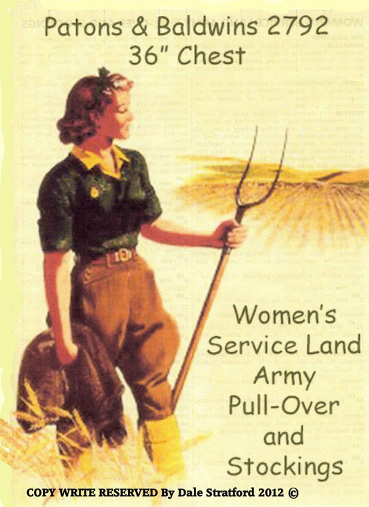 Ladies Land Army Pull Over / Jumper and Stockings, 36" Chest, 4ply, 40s Knitting Pattern, P&B 2792