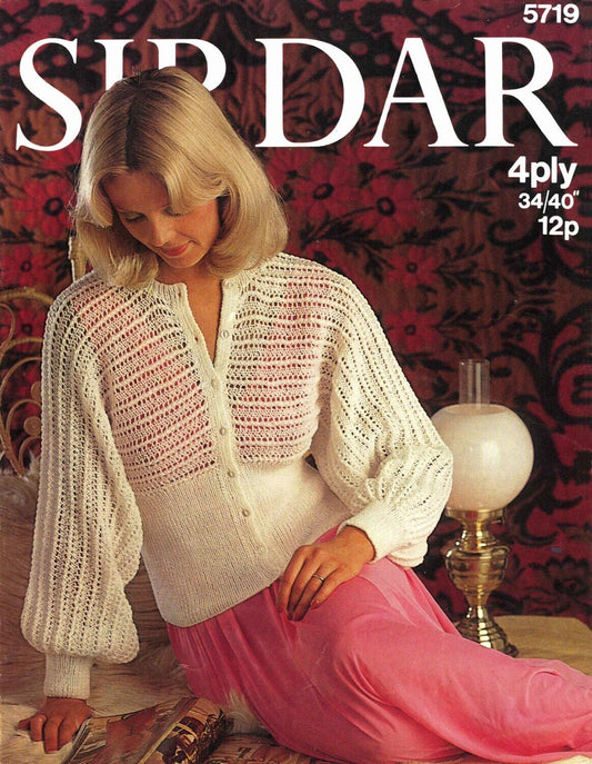 Ladies Bed Jacket, 34"/36" 38"/40" Bust, 4ply, 70s Knitting Pattern, Sirdar 5719