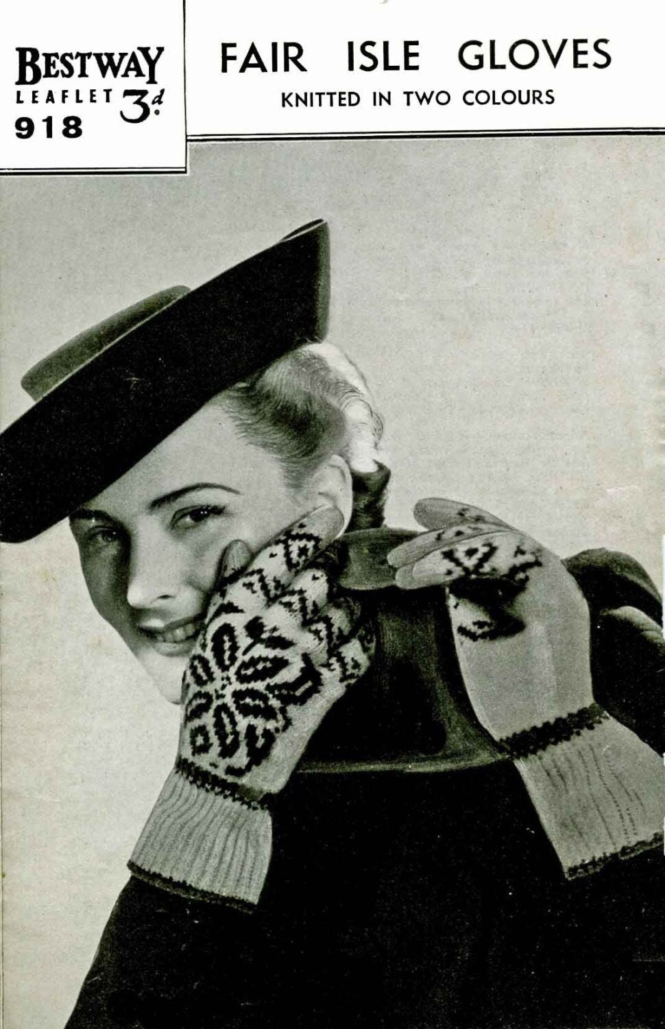 Ladies Fair Isle Gloves, 3ply, 40s Knitting Pattern, Bestway 918