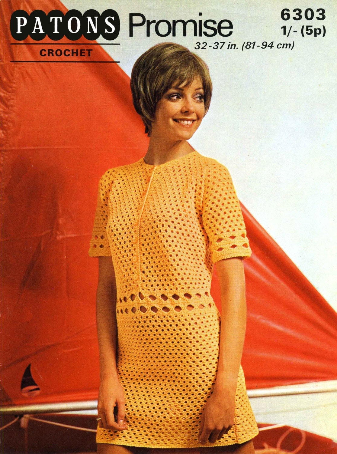 Ladies Dress, 32"-37" Bust, DK, 70s Crochet Pattern, Patons 6303