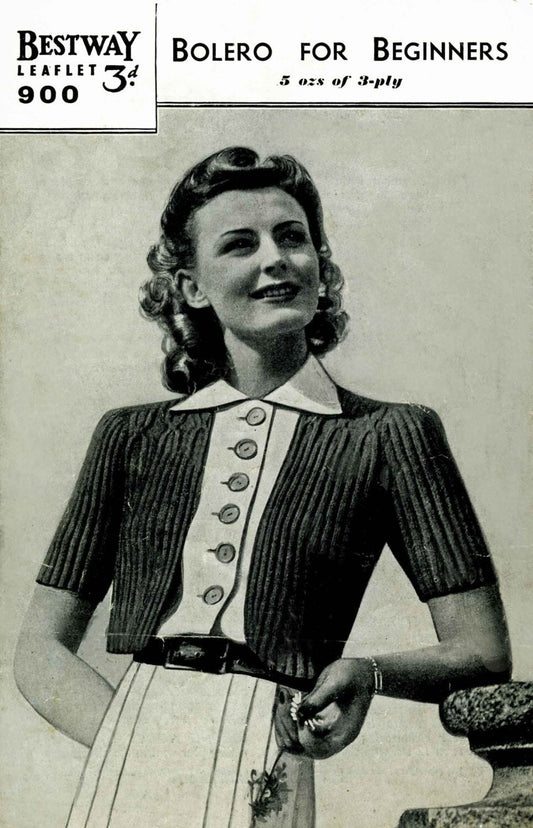 Ladies Bolero, 35" Chest, 3ply, 40s Knitting Pattern, Bestway 900