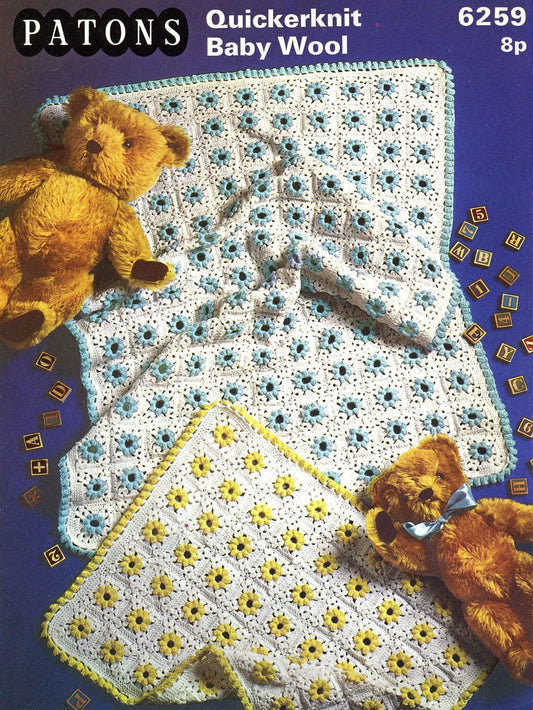 Baby Pram Cover and Cot Cover, 4ply, 70s Crochet Pattern, Patons 6259