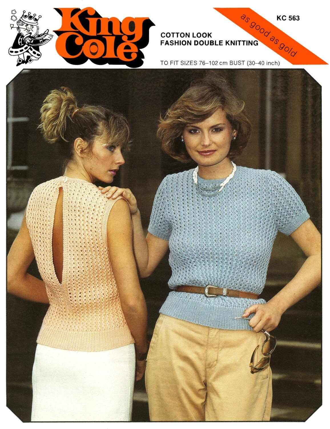Ladies Sleeveless and Short Sleeved Sweater / Jumper, 30"-40" Bust, DK, 80s Knitting Pattern, King Cole 563