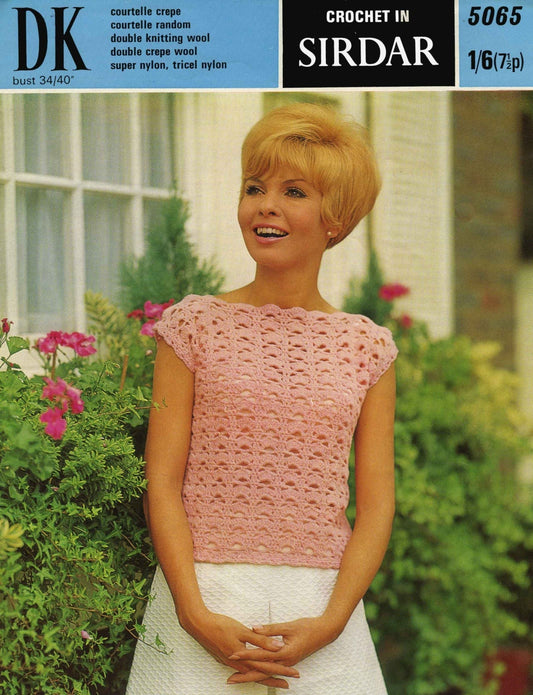 Ladies Top, 34"-40", DK, 70s Crochet Pattern, Sirdar 5065