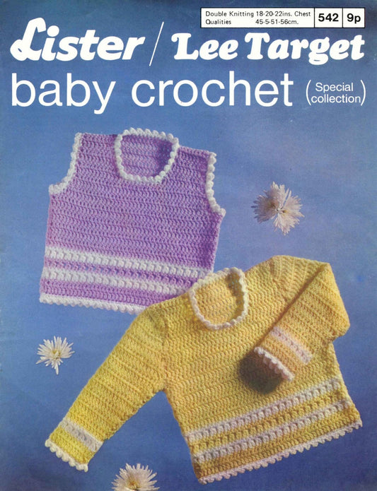 Children's Sweater and Tank Top, 18" - 22" Chest, DK, 70s Crochet Pattern, Lee Target 542