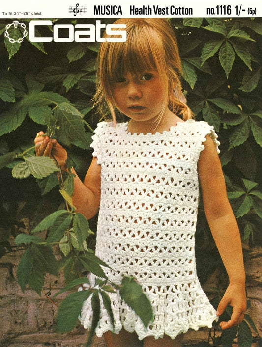 Girls Dress, 24"-28" Chest, Cotton, 70s Crochet Pattern, Coats 1116