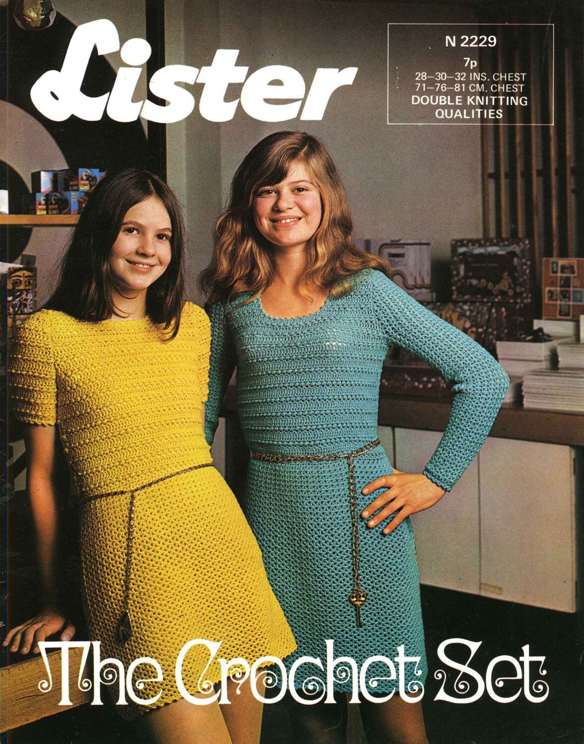Girls Dress with Long or Short Sleeves, 28"-32" Chest, DK, 70s Crochet Pattern, Lister 2229