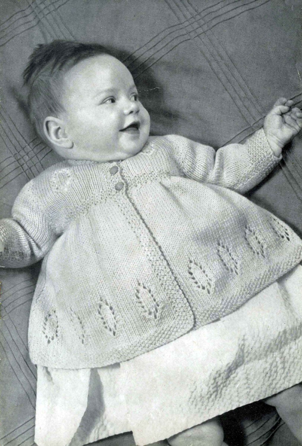 Baby Cardigan, Matinee Coat, 1-6 months, 4ply, 50s Knitting Pattern, P&B 353