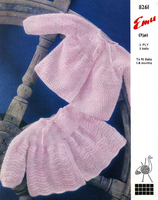 Baby Coat / Cardigan, 1-6 months, 3ply, 70s Knitting Pattern, Emu 8261