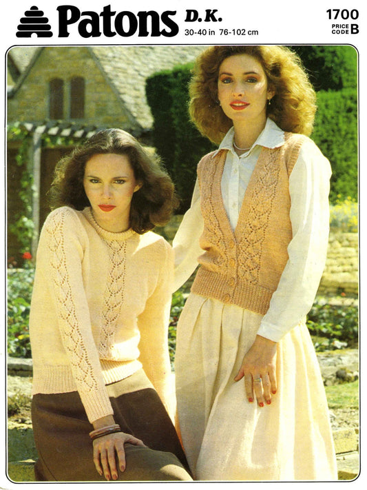 Ladies Sweater / Jumper and Cardigan, 30"-40" Bust, DK, 80s Knitting Pattern, Patons 1700