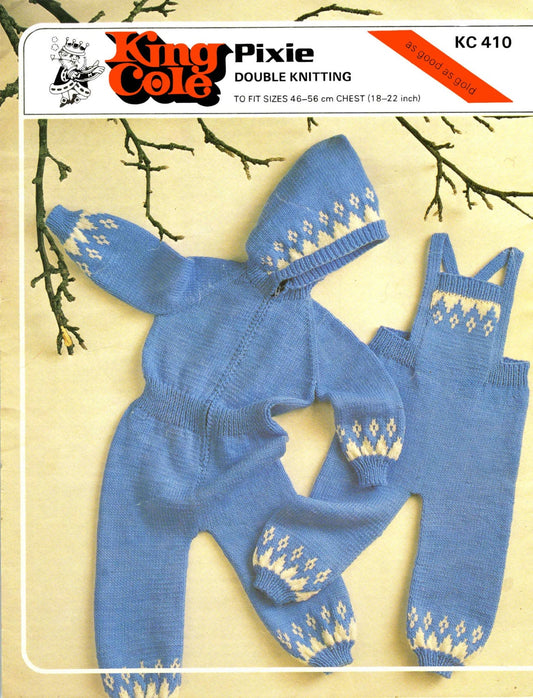 Baby / Toddler Jumpsuit and Dungarees, DK, 80s Knitting Pattern, King Cole 410