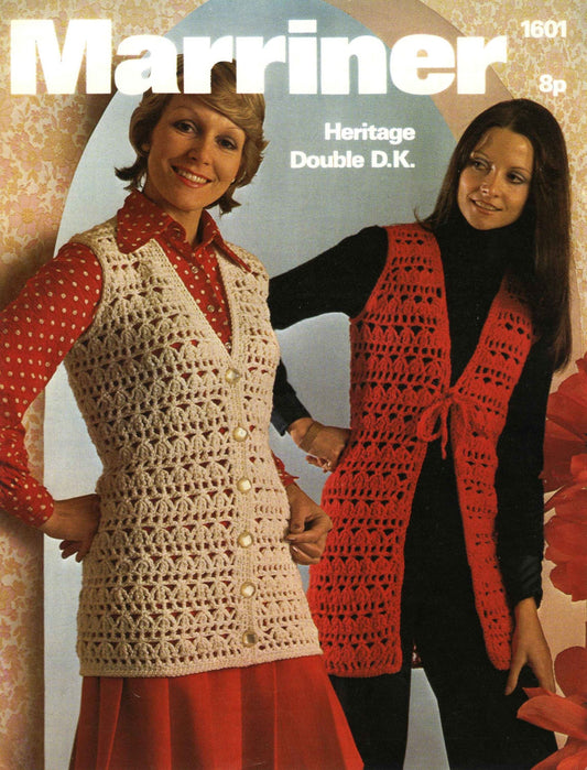 Ladies Sleeveless Jacket, 32"-38" Bust, DK, 70s Crochet Pattern, Marriner 1601