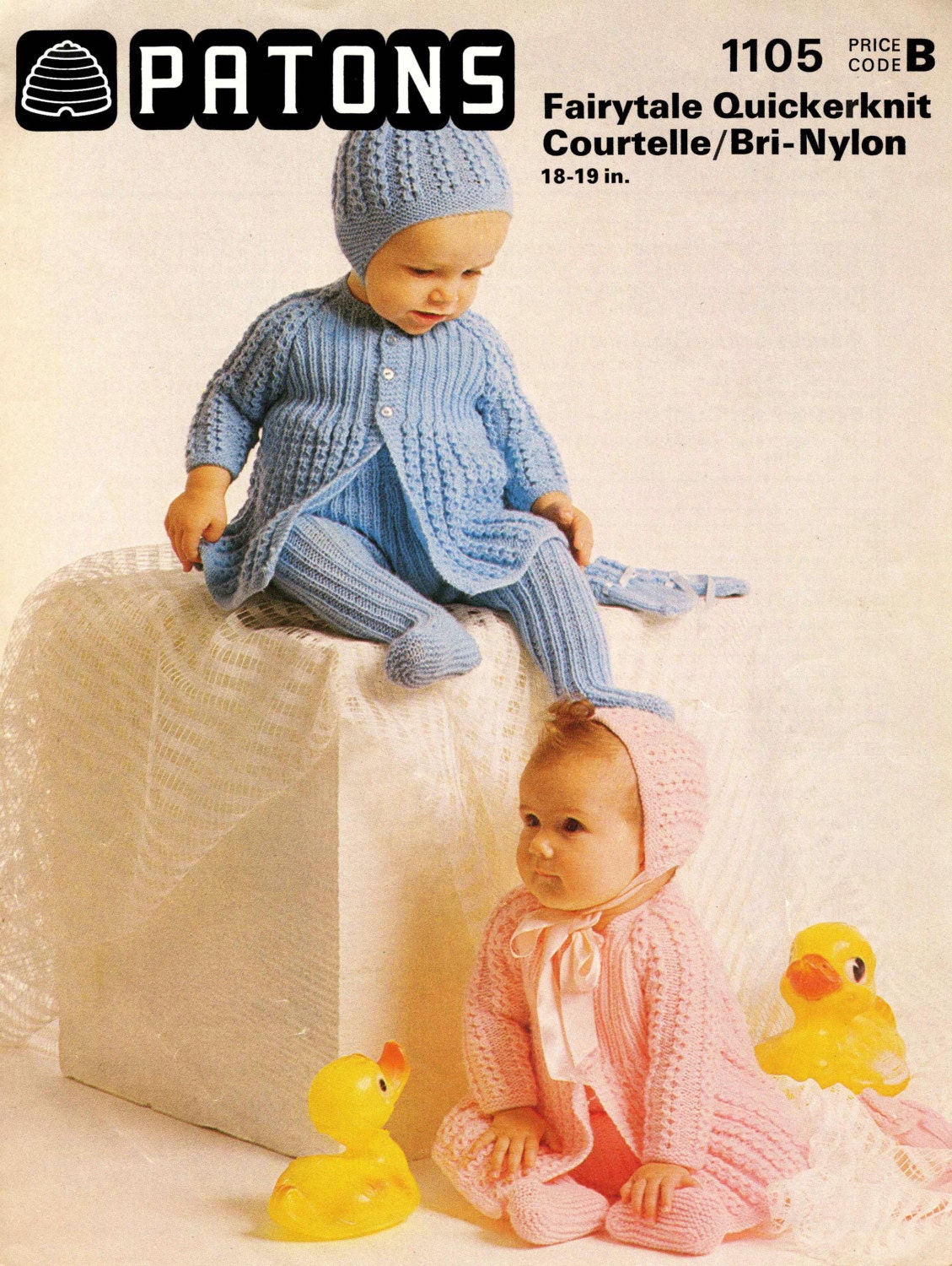 Baby Pram Set, Coat, Leggings, Hat, Bonnet and Mittens, 18"-19" Chest, 4ply, 80s Knitting Pattern, Patons 1105