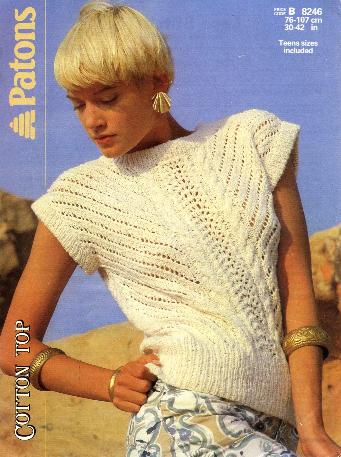 Ladies Lace Stitch Top, 30"-42" Bust, DK, 80s Knitting Pattern, Patons 8246