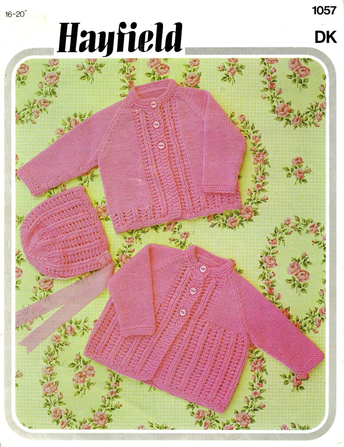 Baby Coat / Cardigan and Bonnet, 16"-20" Chest, DK, 70s Knitting Pattern, Hayfield 1057