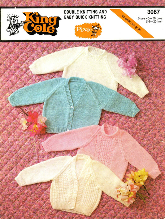 Baby Cardigan and Sweater, DK, 70s Knitting Pattern, King Cole 3087