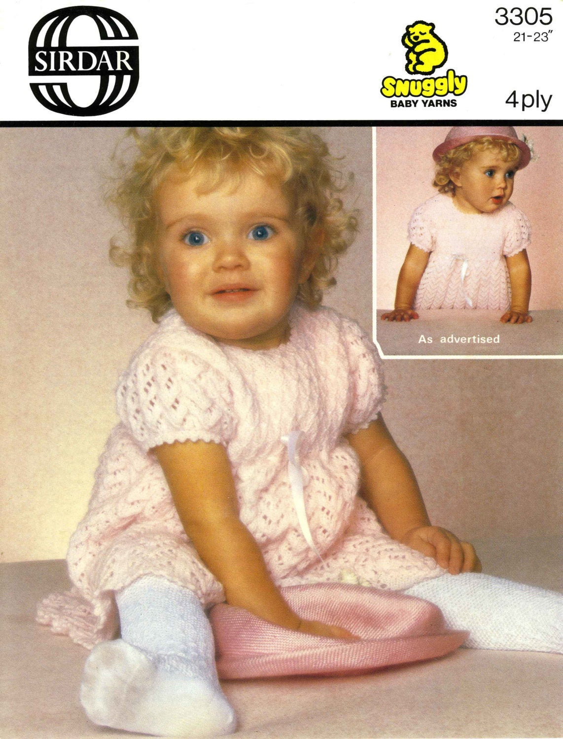 Baby Toddler Dress, 21", 22", 23" Chest, 4ply, 80s Knitting Pattern, Sirdar 3305