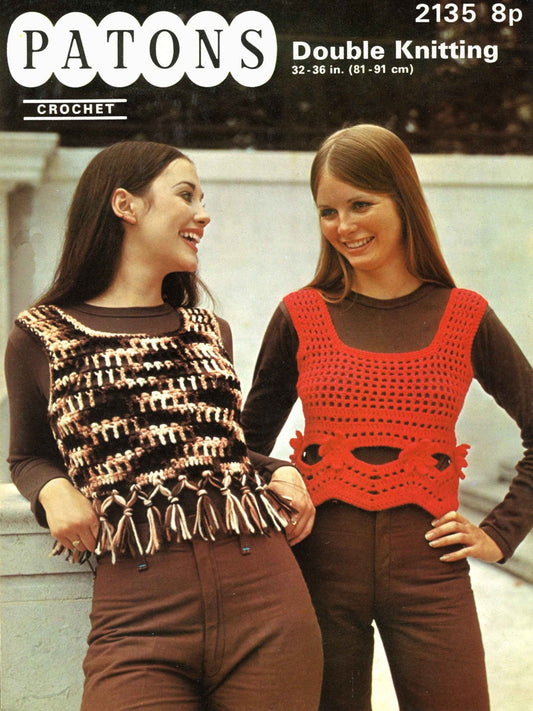 Ladies Crochet Top, 32"-36" Chest, DK, 70s Crochet Pattern, Patons 2135