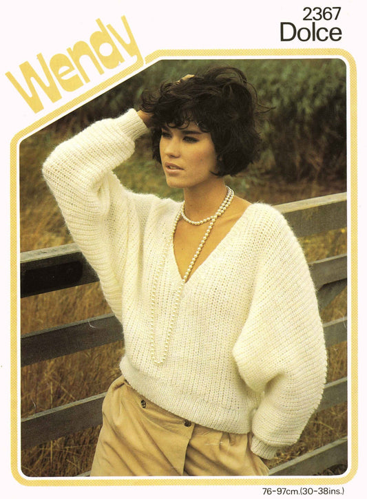 Ladies Batwing Sweater, DK , 80s Knitting Pattern, Wendy 2367
