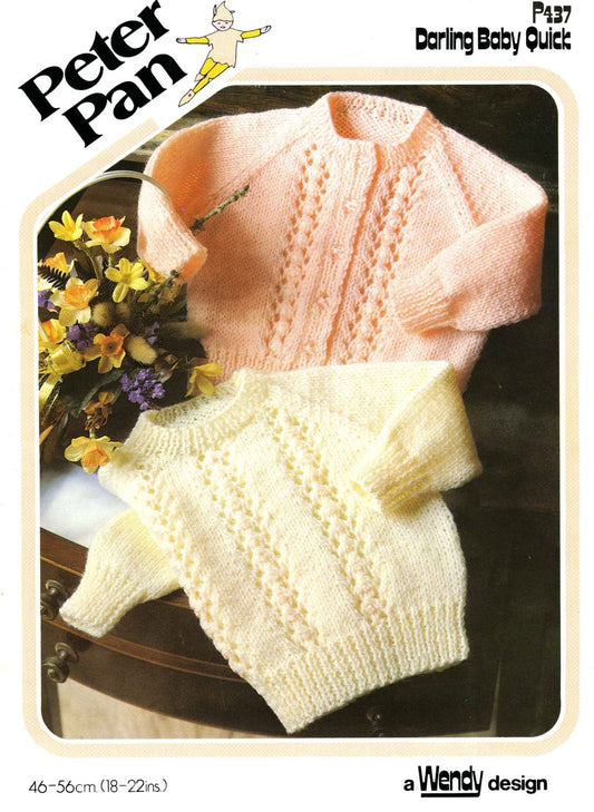 Baby Embroidered Sweater / Jumper and Cardigan, 18"-22" Chest, DK, 80s Knitting Pattern, Wendy 437