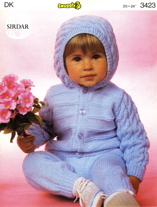 Children's Jacket / Cardigan and Trousers, 20"-24" Chest, DK, 80s Knitting Pattern, Sirdar 3423