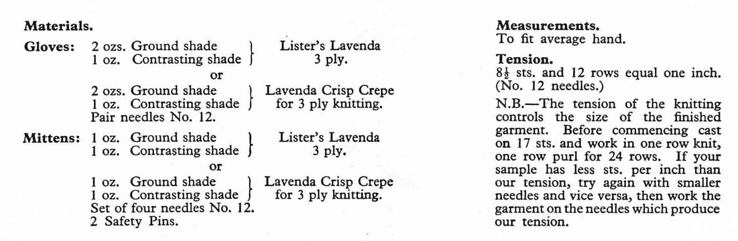 Ladies Fair Isle Gloves & Mitts, 3ply, 50s Knitting Pattern, Lavenda 629