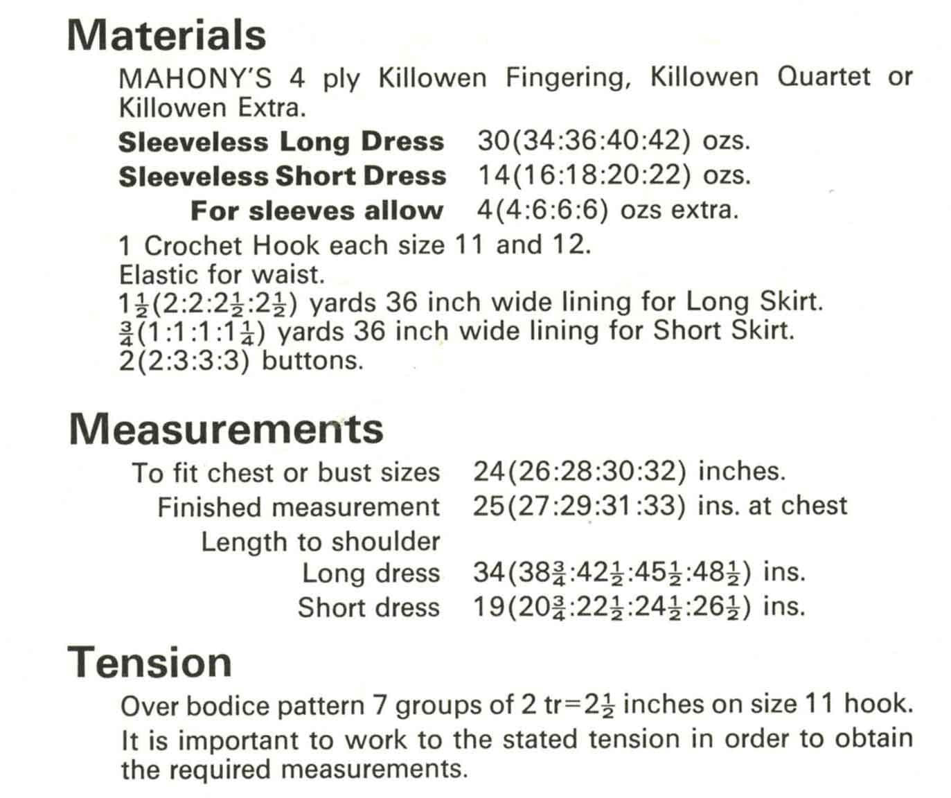 Girls Long and Short Dress, 24"-32" Chest, 70s Crochet Pattern, Mahonys 509