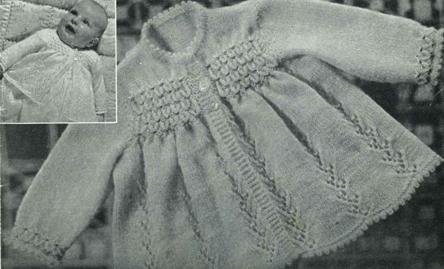 Baby Matinee Coat in 3 Styles, 1-6 months, 3ply, 50s Knitting Pattern, P&B 576