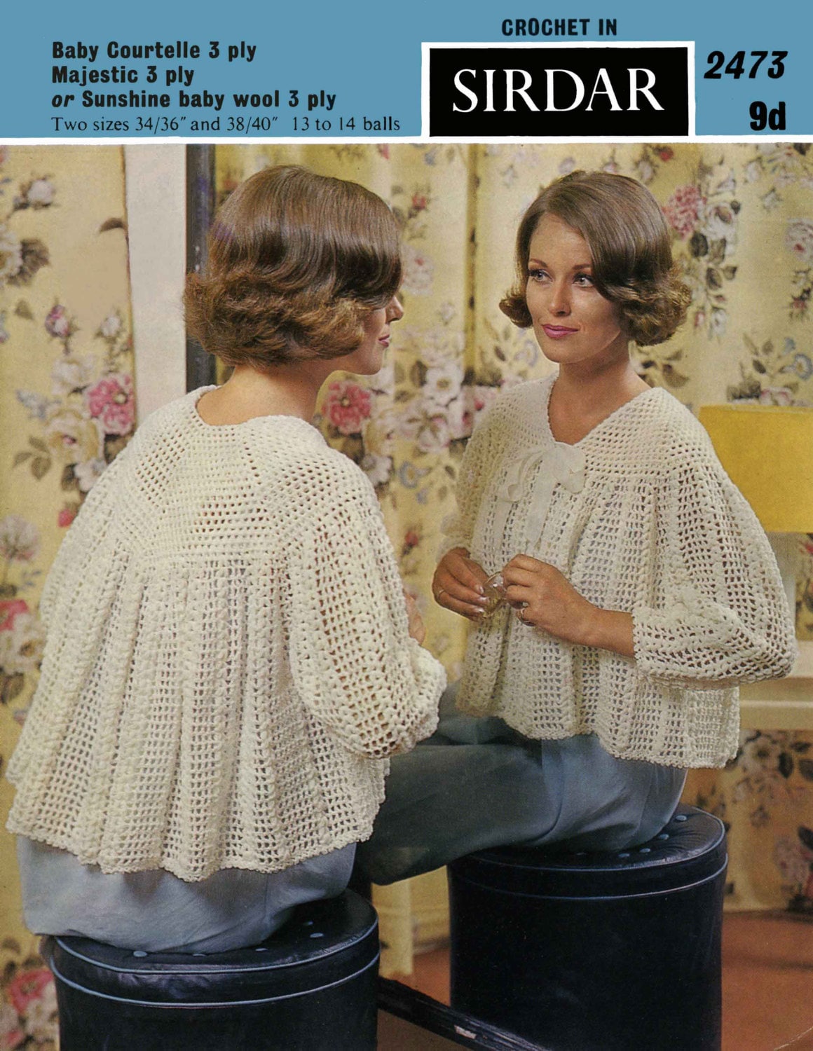 Ladies Bed Jacket, 3ply, 60s Crochet Pattern, Sirdar 2473