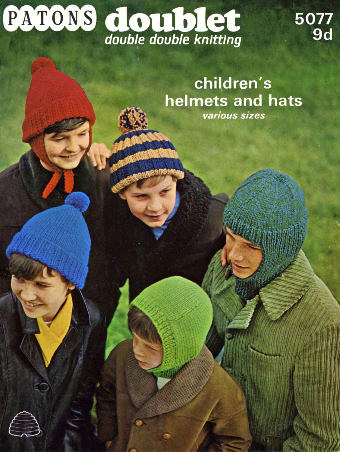 Boys Cap, Hat, Helmet and Balaclava, DK, 60s Knitting Pattern, Patons 5077