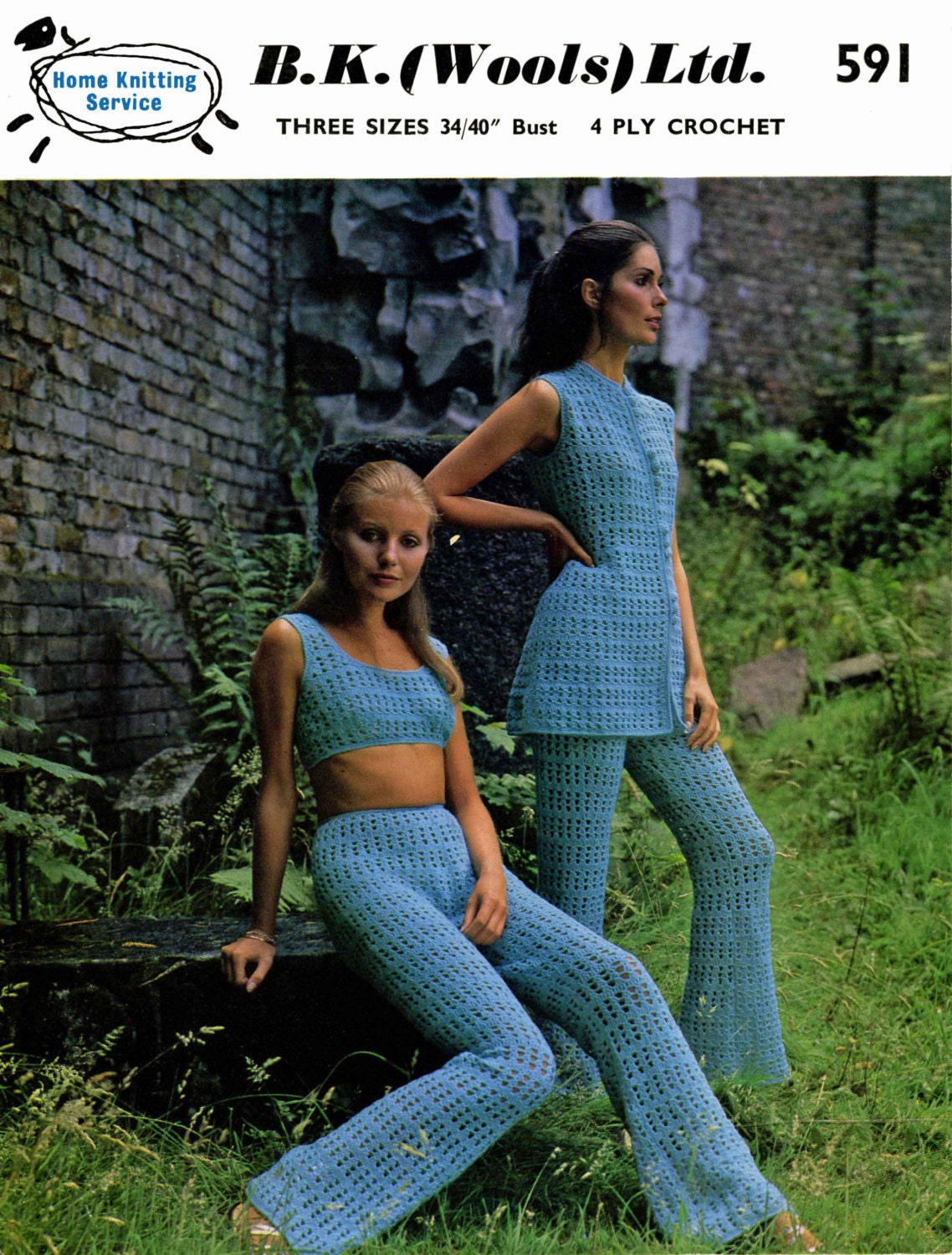 Ladies Trouser Suit, 34"/40", 4ply, 60s Crochet Pattern, B.K.Wools 591